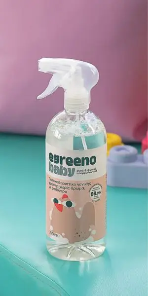 Egreeno – Οικολογικά Καθαριστικά και Καλλυντικά για όλη την Οικογένεια Οικολογικό Βρεφικό Πολυκαθαριστικό Egreeno Baby, με ροδόνερο, χωρίς άρωμα / 750ml
